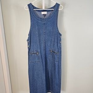 Petite Sophisticate denim bib dress